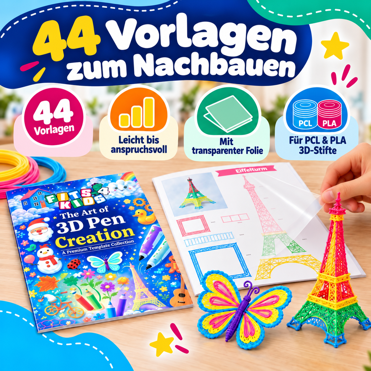 44 Vorlagen zum Nachbauen im Schablonenbuch 2026 Edition für den 3D-Stift