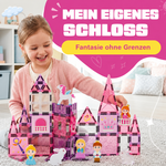 Kind baut ein Prinzessinnenschloss mit den magnetischen Bausteinen Prinzessinnenparadies
