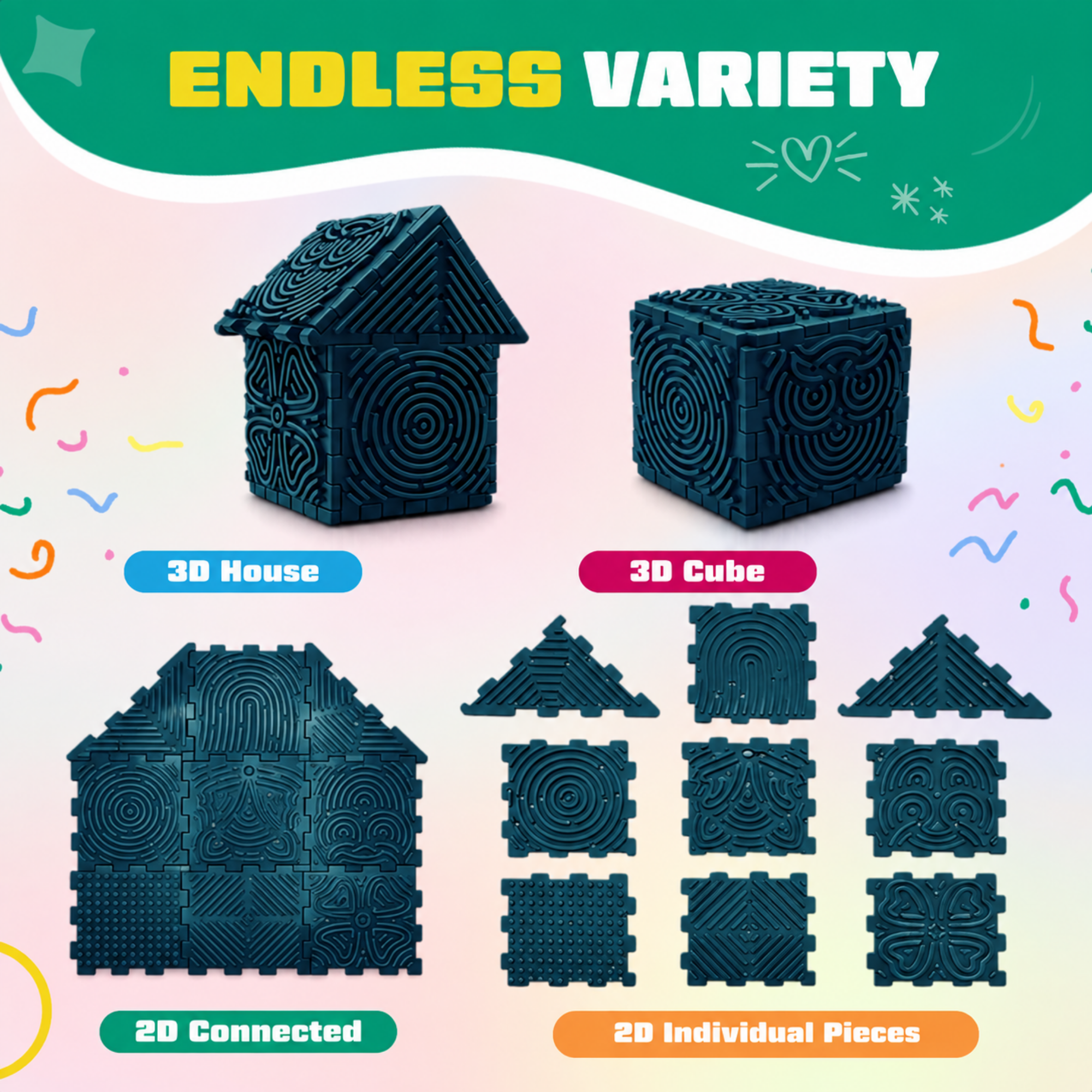 Variété infinie : construis des formes avec le Fidget String Building Set