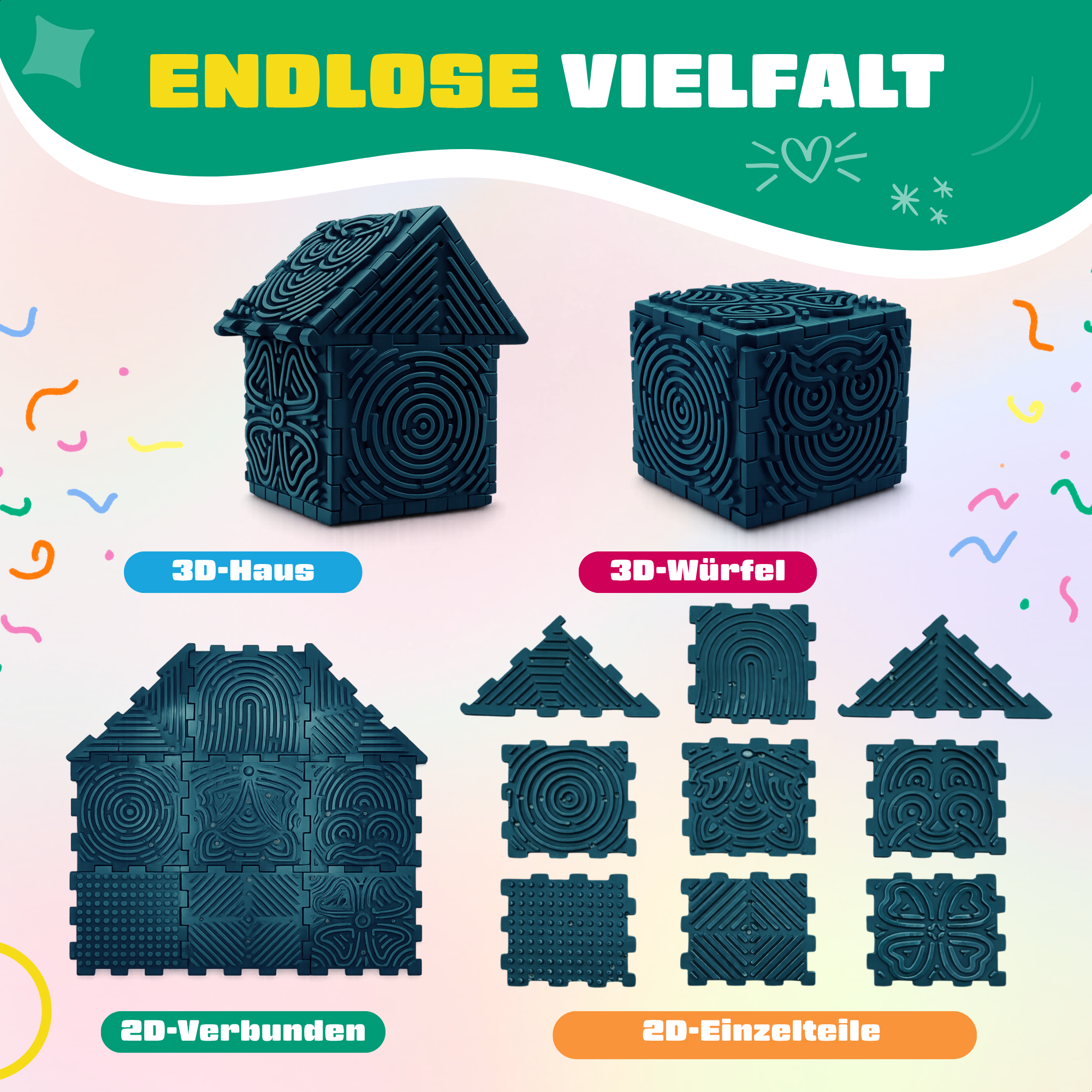 Variété infinie : construire des formes avec le kit de construction Fidget-Fäden