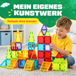 Kind baut ein eigenes Kunstwerk mit den magnetischen Bausteinen Bauen & Mehr