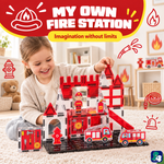 Kind baut eine Feuerwehrstation mit Magnetic Tiles Fire Fighters