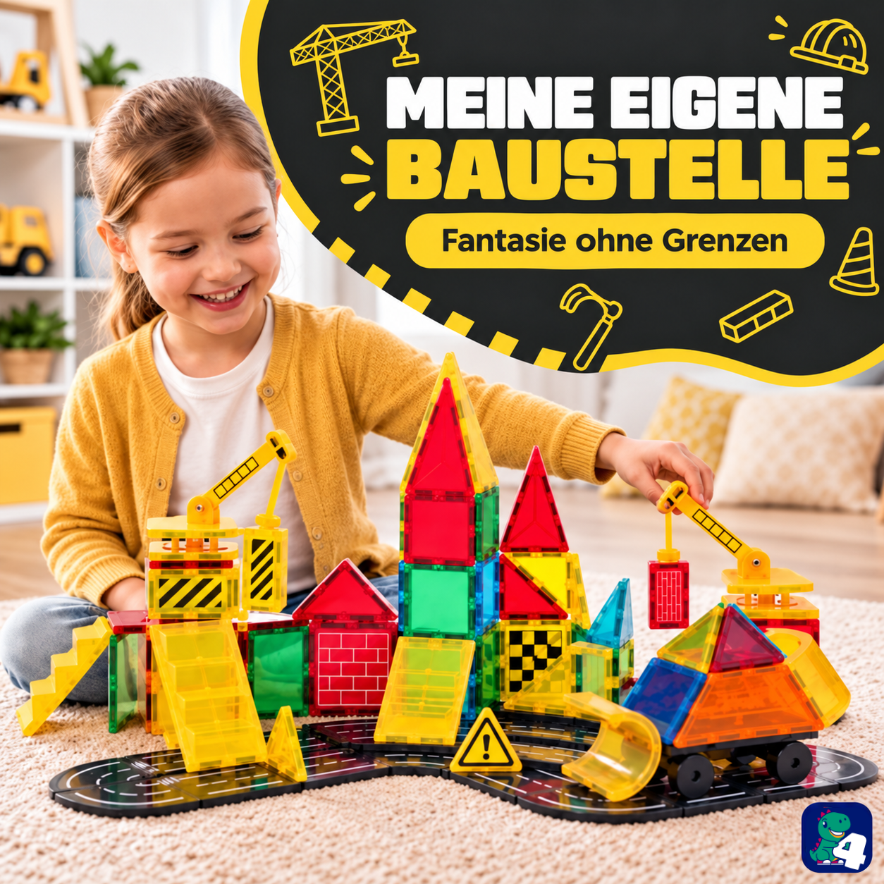 Kind baut eine Baustelle mit den magnetischen Bausteinen Bau-Meister