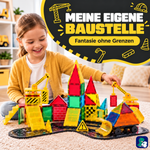Kind baut eine Baustelle mit den magnetischen Bausteinen Bau-Meister