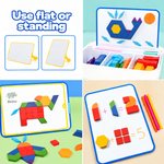 Utilisez le plateau Magnetic Tiles Tangram Tactician à plat ou debout