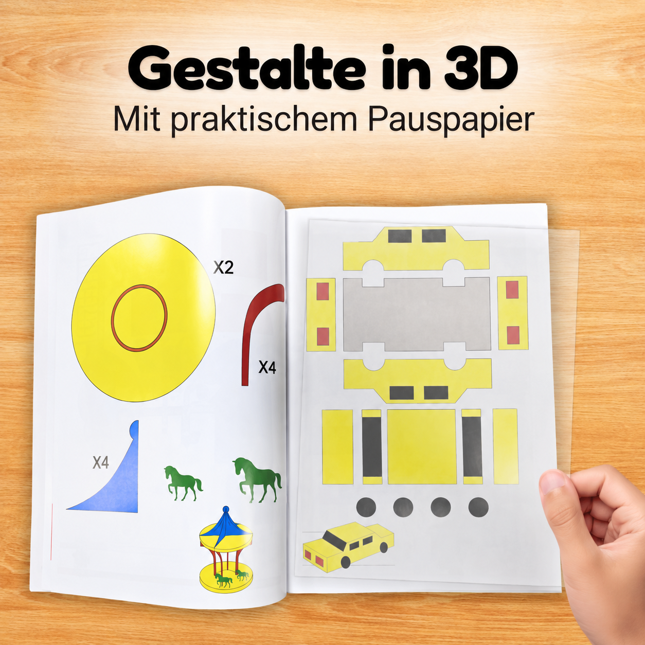 Gestalte in 3D mit dem XXL-Vorlagenbuch und praktischem Transparentpapier