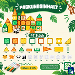 Inhalt der Verpackung: Magnetische Bausteine Dschungelreise, 47 Teile