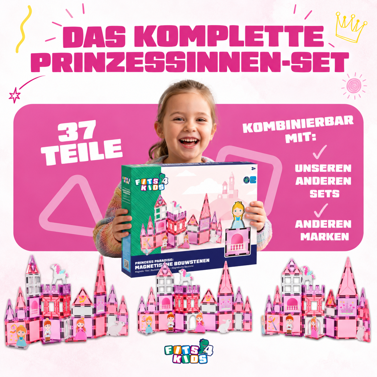 Inhalt der Verpackung: Magnetische Bausteine Prinzessinnenparadies, 37 Teile
