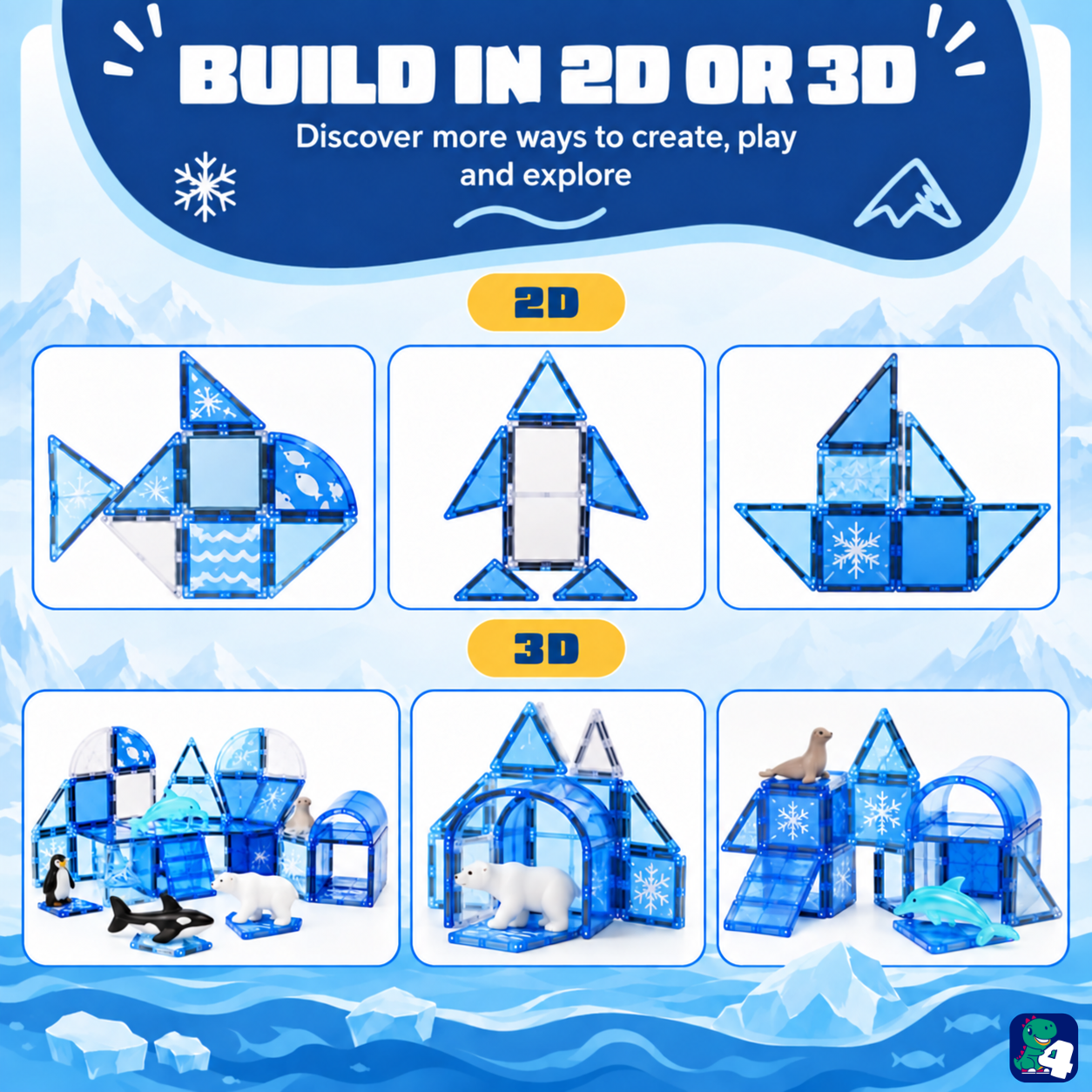 Idées de construction en 2D et 3D avec les Magnetic Tiles Frozen Constructions