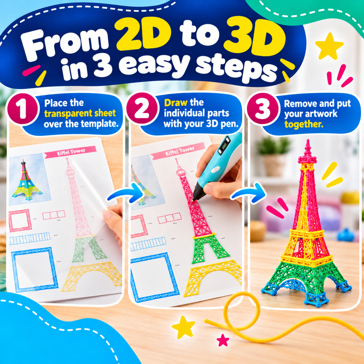 Von 2D zu 3D in 3 einfachen Schritten mit dem 3D Pen Stencil Book 2026 Edition