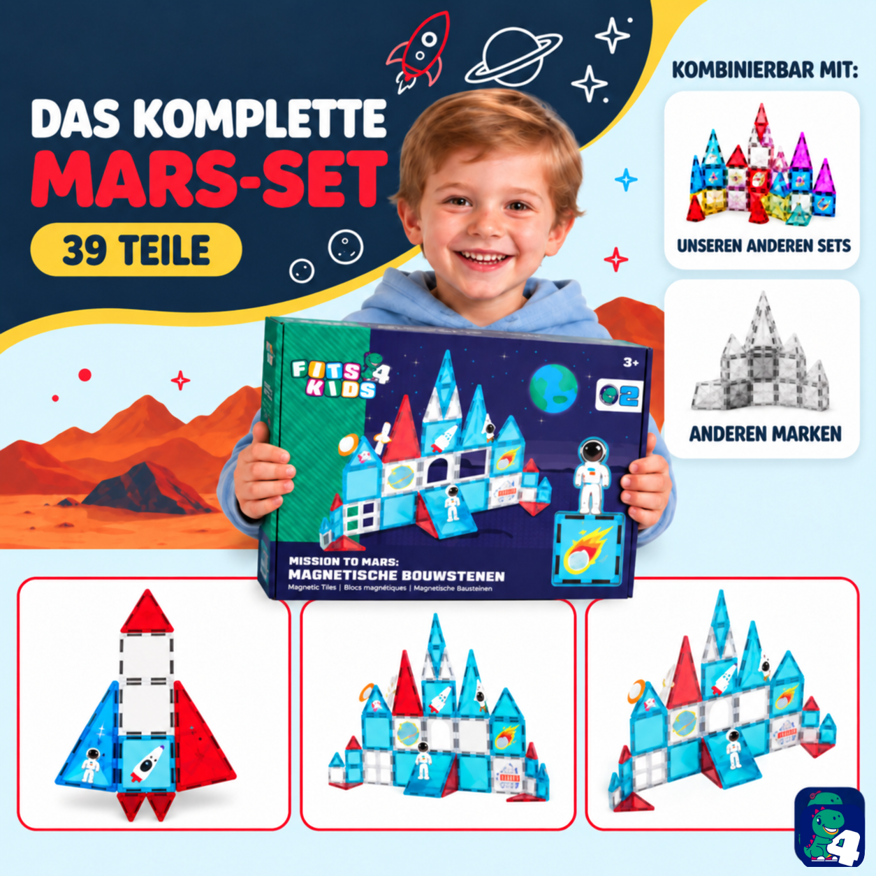 Inhalt der Verpackung: Magnetische Bausteine Mission zum Mars, 39 Teile