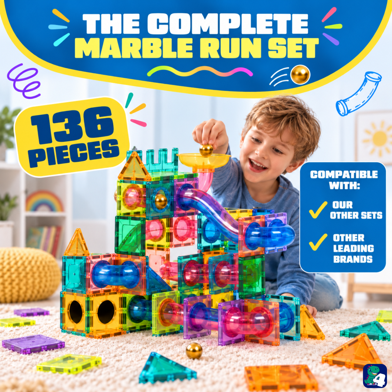 Verpackungsinhalt von Magnetic Tiles Marble Adventure: 136 Teile