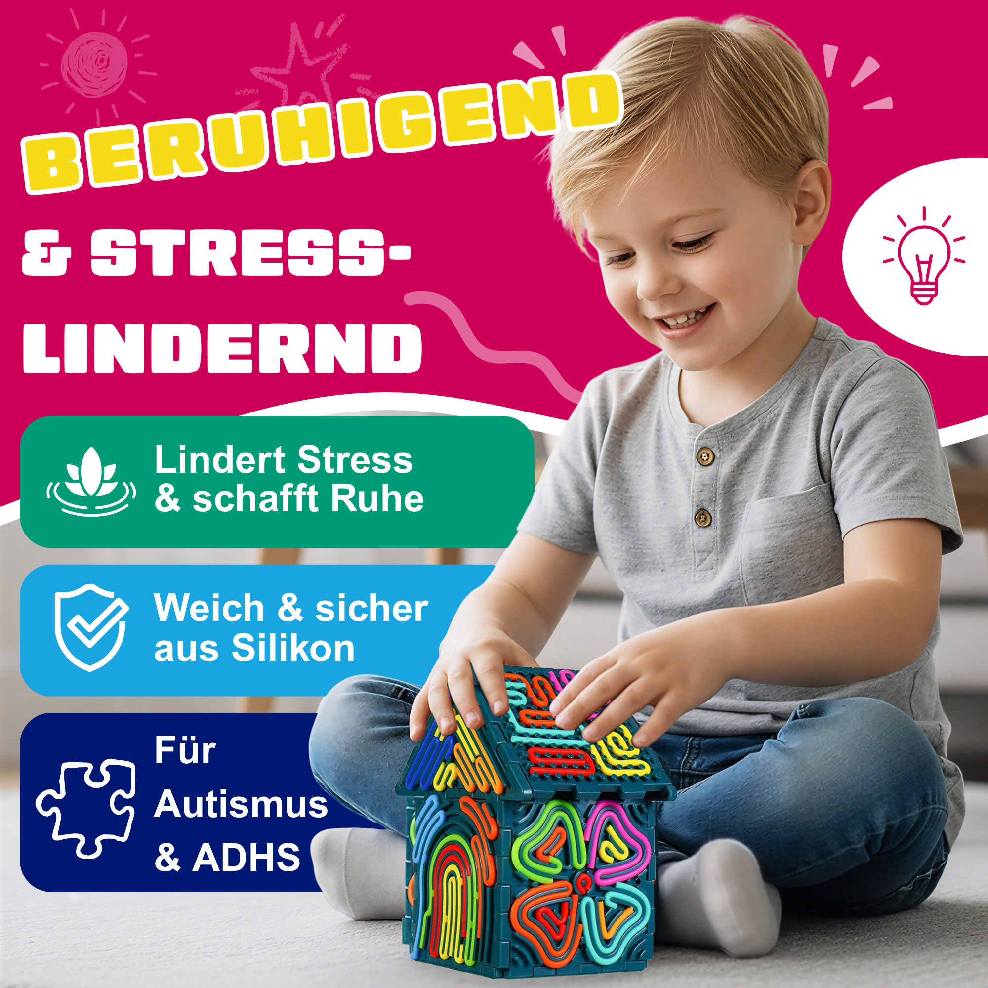 Apaisant et relaxant : enfant jouant avec le kit de construction Fidget-Fäden