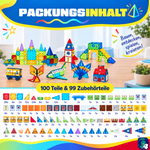 Inhalt der Verpackung: Magnetische Bausteine Kaleidoskopische Kreationen, 100 Teile und 99 Aufkleber
