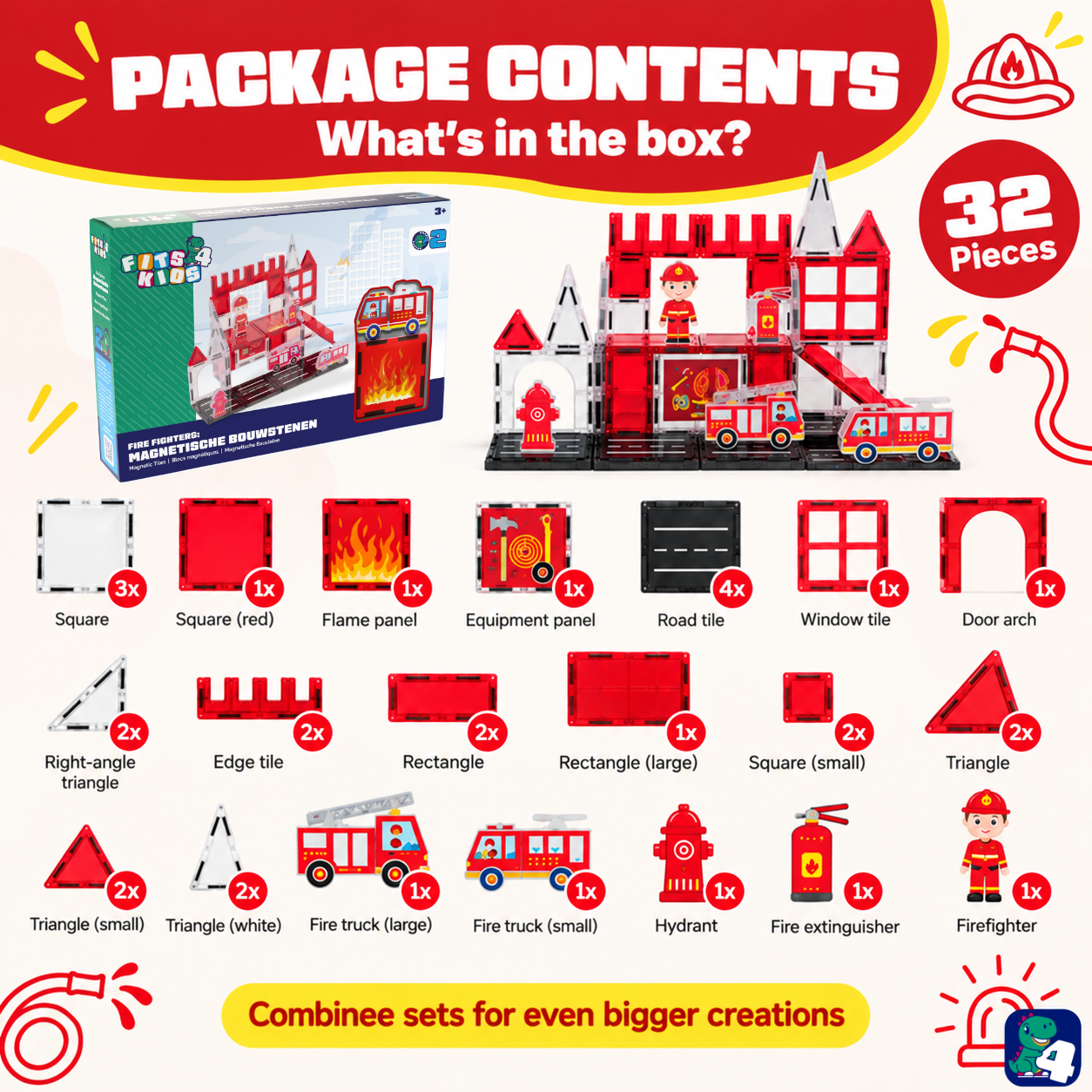 Lieferumfang von Magnetic Tiles Fire Fighters: 32 Teile