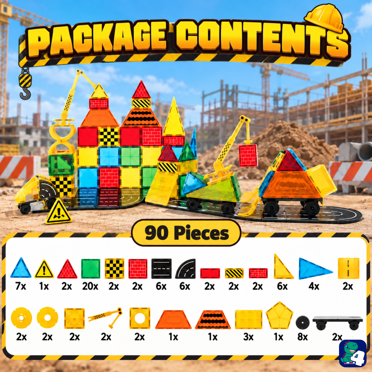 Lieferumfang von Magnetic Tiles Construction Master: 90 Teile