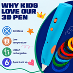 Warum Kinder den kabellosen 3D Stift (blau) lieben: kabellos, niedrige Temperatur, USB-C, ab 6 Jahren