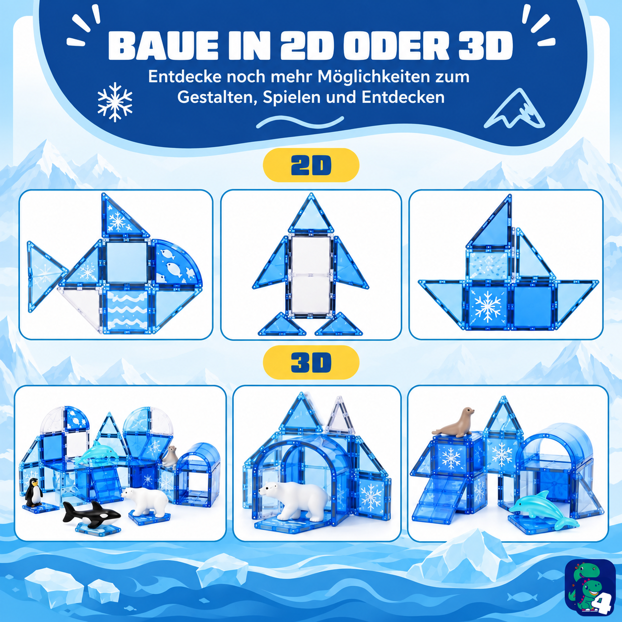 Bauideen in 2D und 3D mit den magnetischen Bausteinen Frozen Konstruktionen
