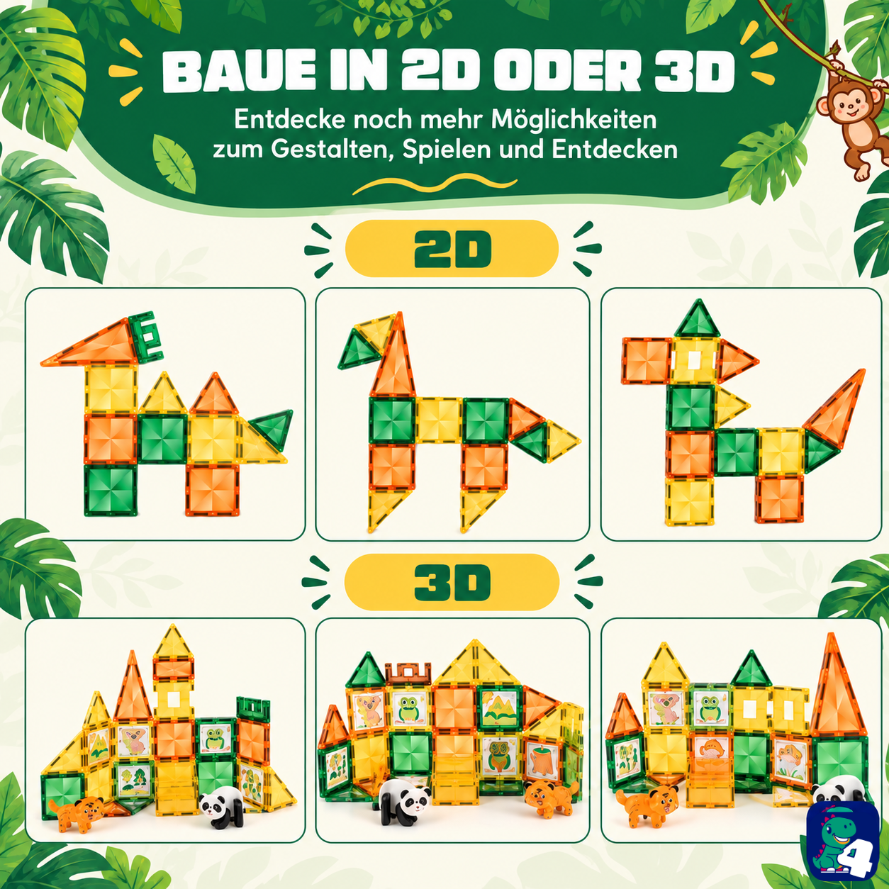 Bauideen in 2D und 3D mit den magnetischen Bausteinen Dschungelreise