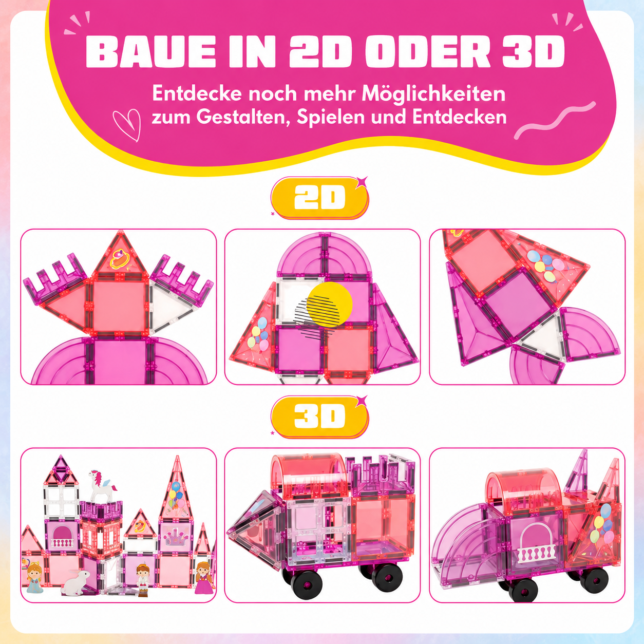 Bauideen in 2D und 3D mit den magnetischen Bausteinen Prinzessinnenparadies