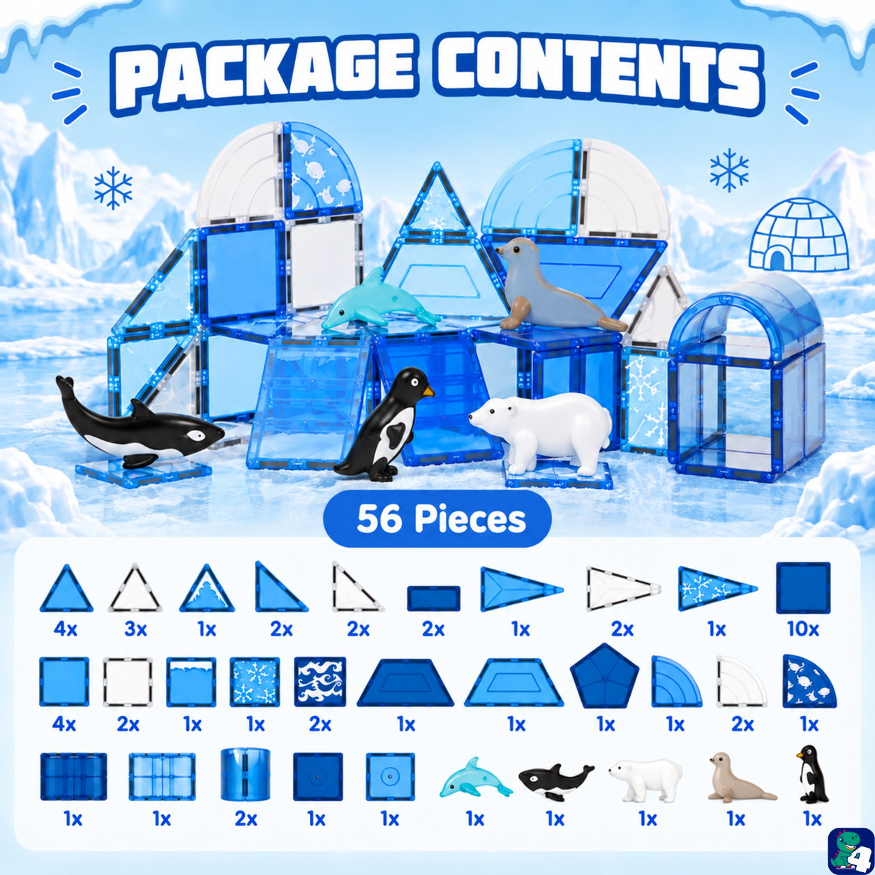 Contenu du paquet Magnetic Tiles Frozen Constructions : 56 pièces