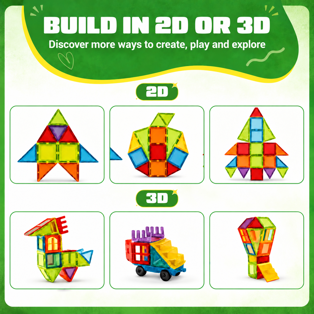 2D- und 3D-Bauideen mit Magnetic Tiles Build & Beyond