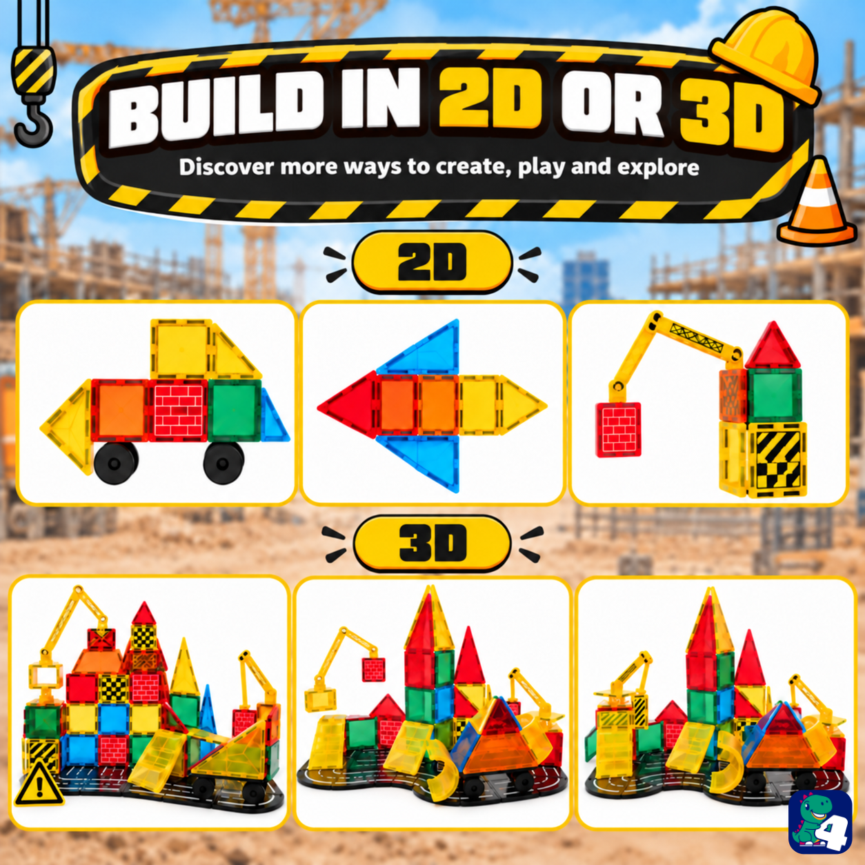 2D- und 3D-Bauideen mit Magnetic Tiles Construction Master