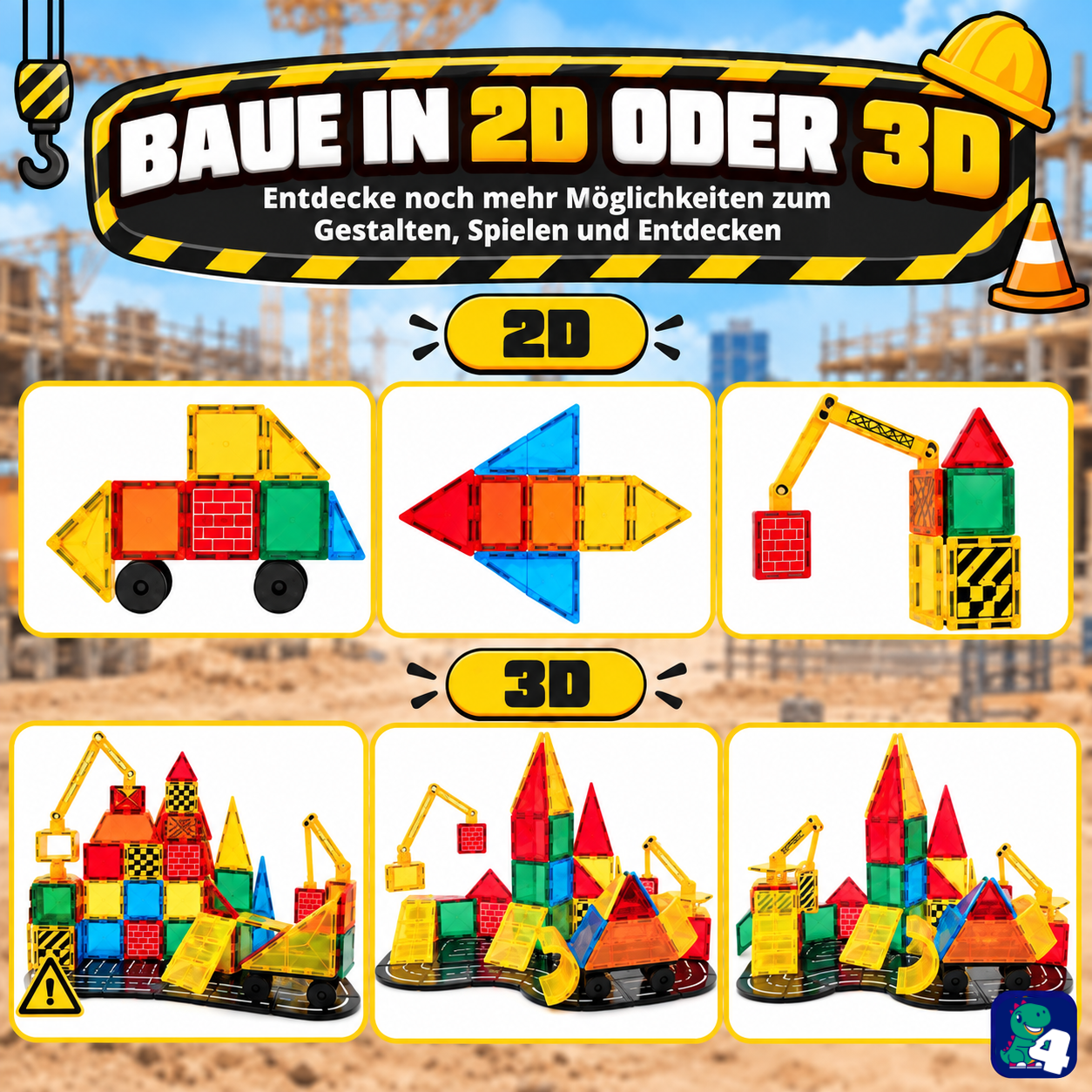 Bauideen in 2D und 3D mit den magnetischen Bausteinen Bau-Meister