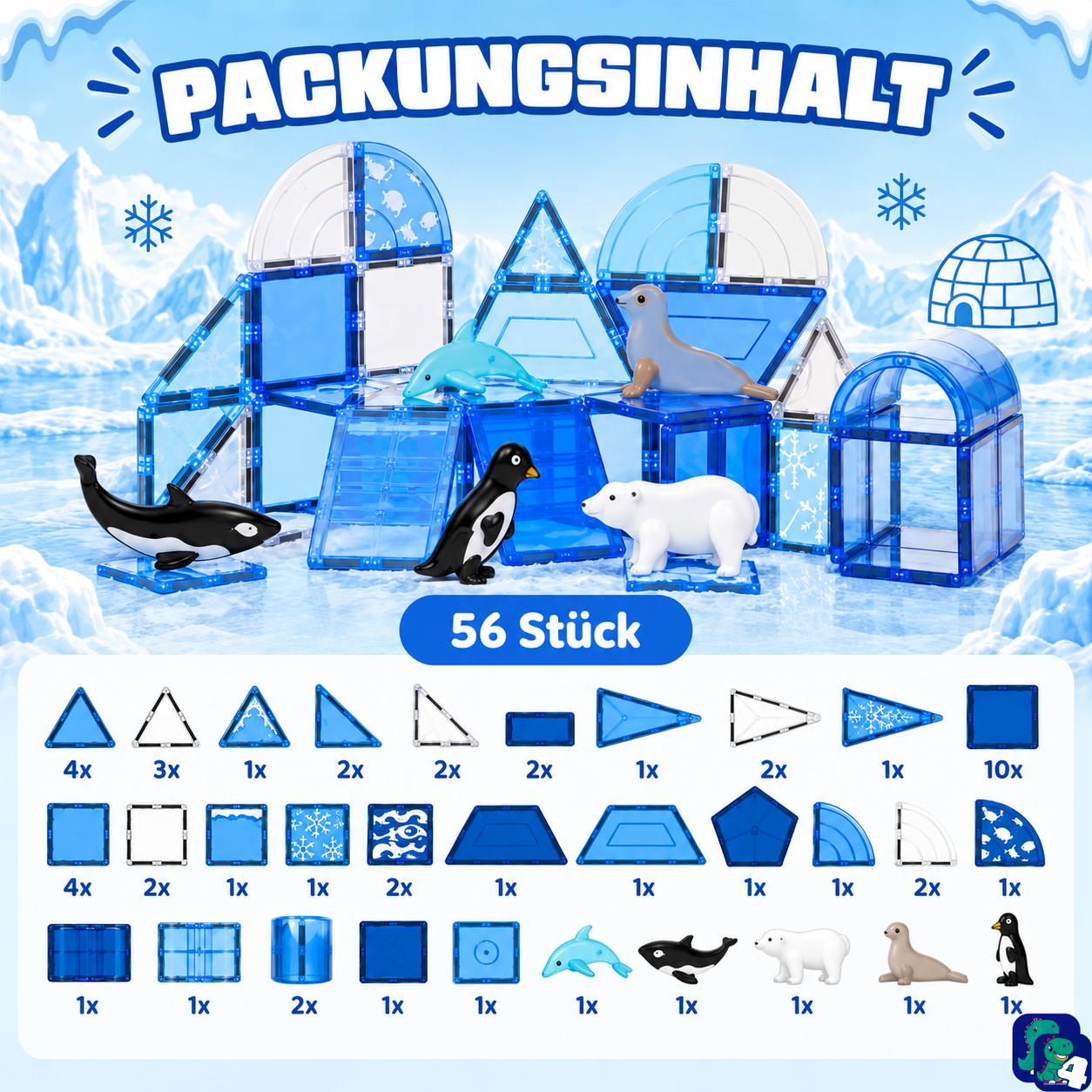 Inhalt der Verpackung: Magnetische Bausteine Frozen Konstruktionen, 56 Teile