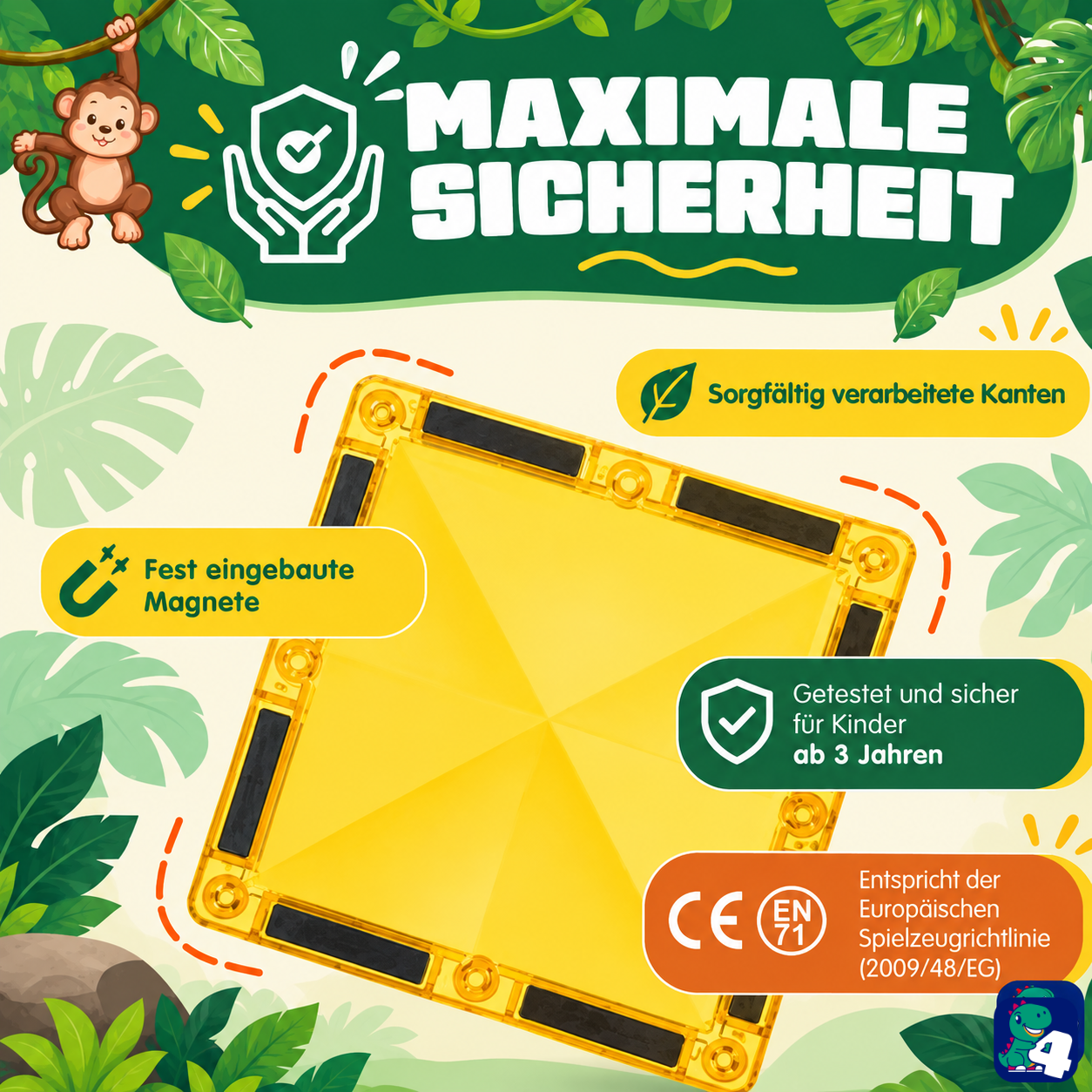 Sicherheit der magnetischen Bausteine Dschungelreise: eingeschlossene Magnete, abgerundete Kanten und CE-Kennzeichnung