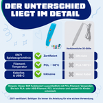 Unterschied zwischen dem kabellosen PCL-3D-Stift (blau) und einem herkömmlichen 3D-Stift