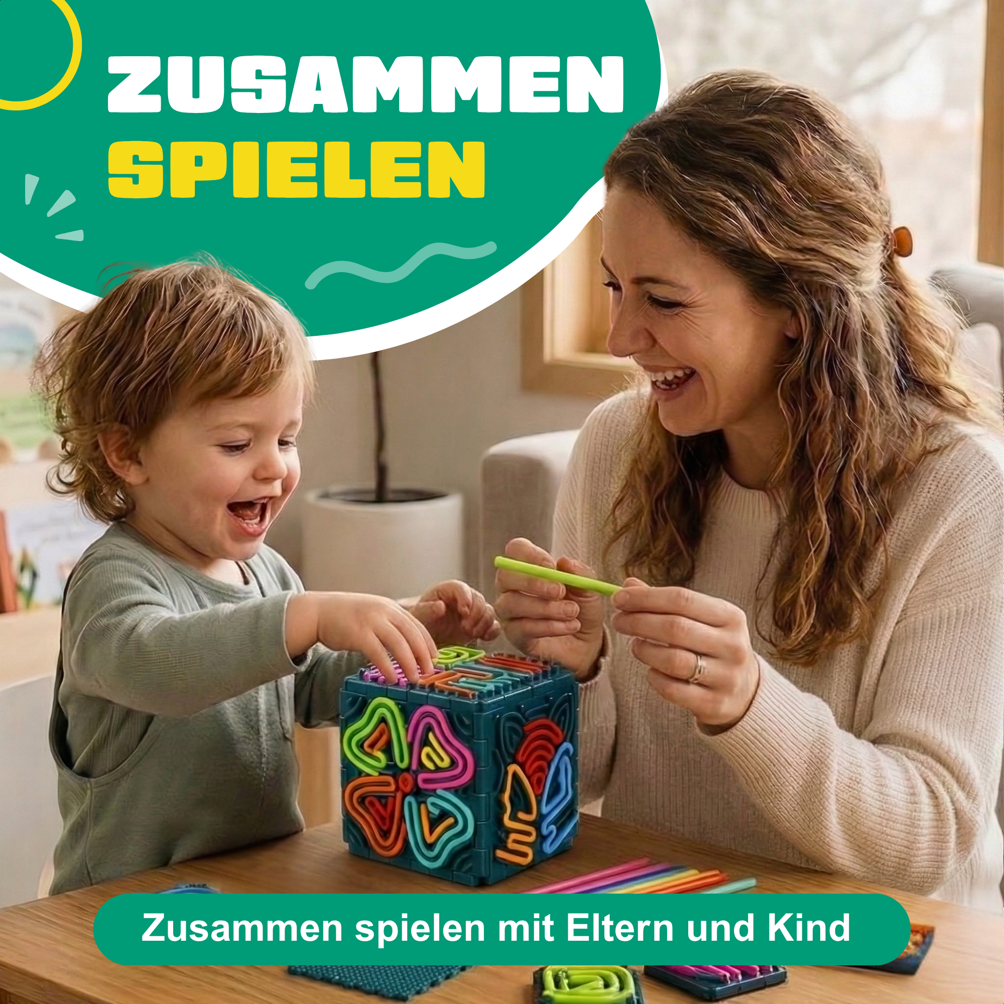 Jouer ensemble : parent et enfant avec le kit de construction Fidget-Fäden