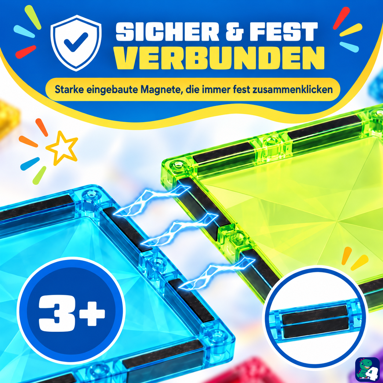 Starke eingebaute Magnete halten die magnetischen Bausteine Kaleidoskopische Kreationen fest zusammen, ab 3 Jahren