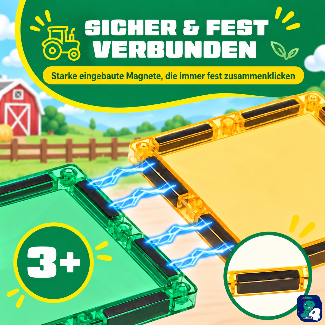Starke eingebaute Magnete halten die magnetischen Bausteine Bauernhof-Chaos fest zusammen, ab 3 Jahren