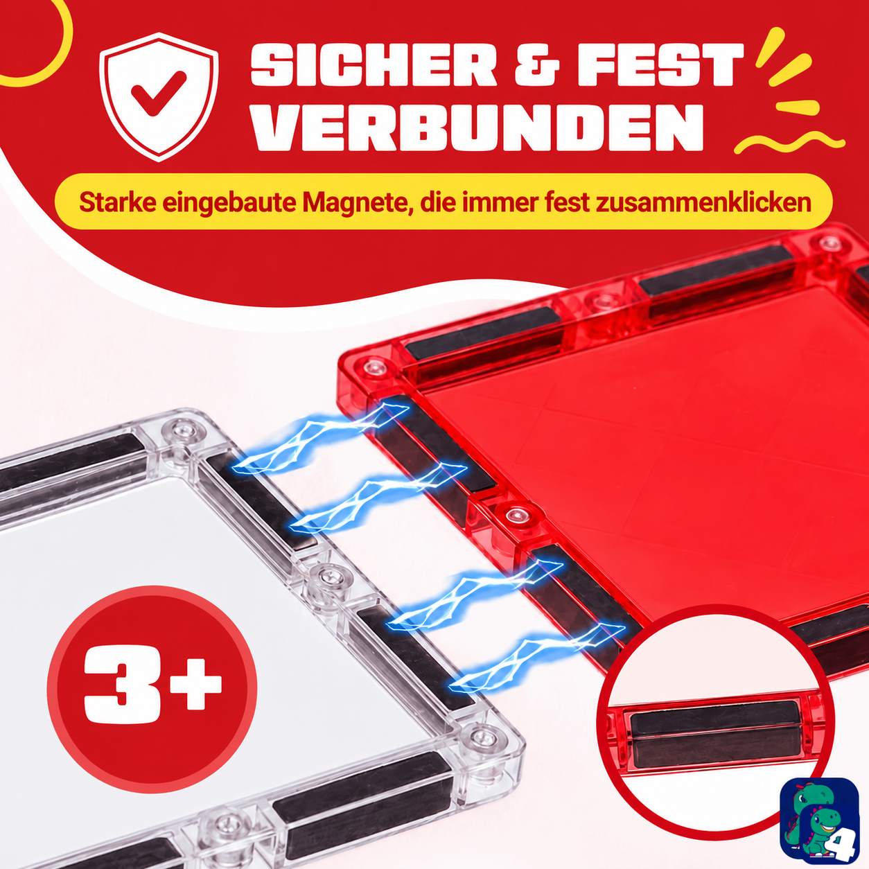 Starke eingebaute Magnete halten die magnetischen Bausteine Feuerwehr fest zusammen, ab 3 Jahren