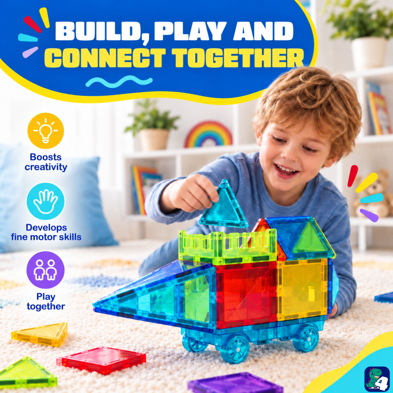 Kind baut mit Magnetic Tiles Kaleidoscopic Creations: fördert Kreativität und Feinmotorik