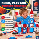 Eltern und Kind bauen gemeinsam mit Magnetic Tiles Mission to Mars