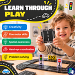 Kind spielt mit Magnetic Tiles Road Trip Rally: gut für Kreativität, Feinmotorik und räumliches Vorstellungsvermögen