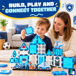 Eltern und Kind bauen gemeinsam mit Magnetic Tiles Police Patrol HQ
