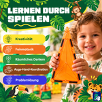 Kind spielt mit den magnetischen Bausteinen Dschungelreise: gut für Kreativität, Feinmotorik und räumliches Denken