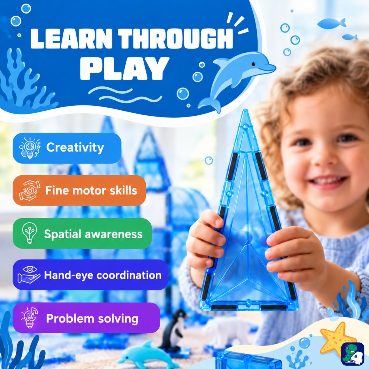 Enfant jouant avec les Magnetic Tiles Frozen Constructions : idéal pour la créativité, la motricité fine et la perception spatiale
