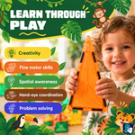 Kind spielt mit Magnetic Tiles Jungle Journey: gut für Kreativität, Feinmotorik und räumliches Vorstellungsvermögen