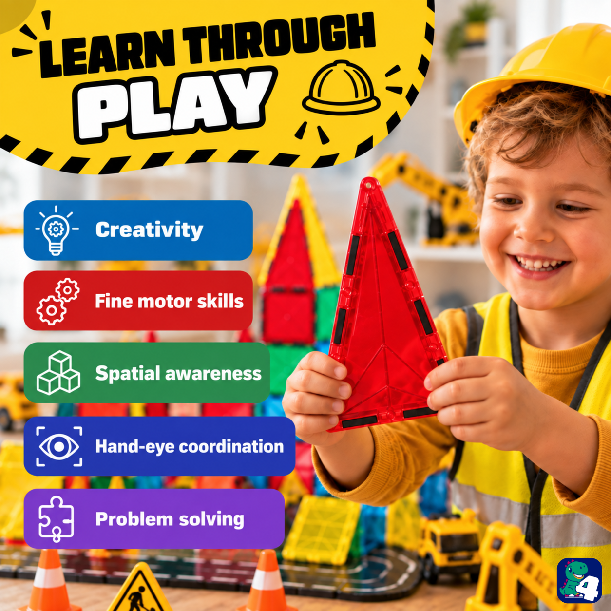 Kind spielt mit Magnetic Tiles Construction Master: gut für Kreativität, Feinmotorik und räumliches Vorstellungsvermögen