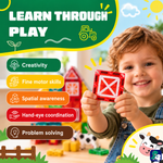 Kind spielt mit Magnetic Tiles Farmyard Frenzy: gut für Kreativität, Feinmotorik und räumliches Vorstellungsvermögen