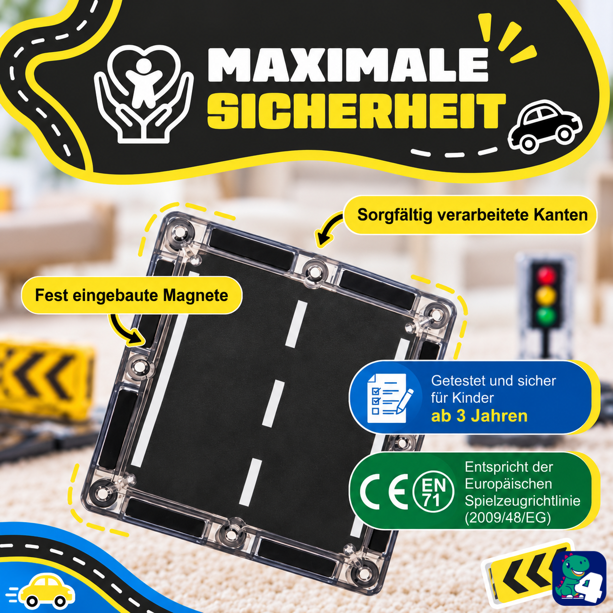 Sicherheit der magnetischen Bausteine Road Trip Rally: eingeschlossene Magnete, abgerundete Kanten und CE-Kennzeichnung