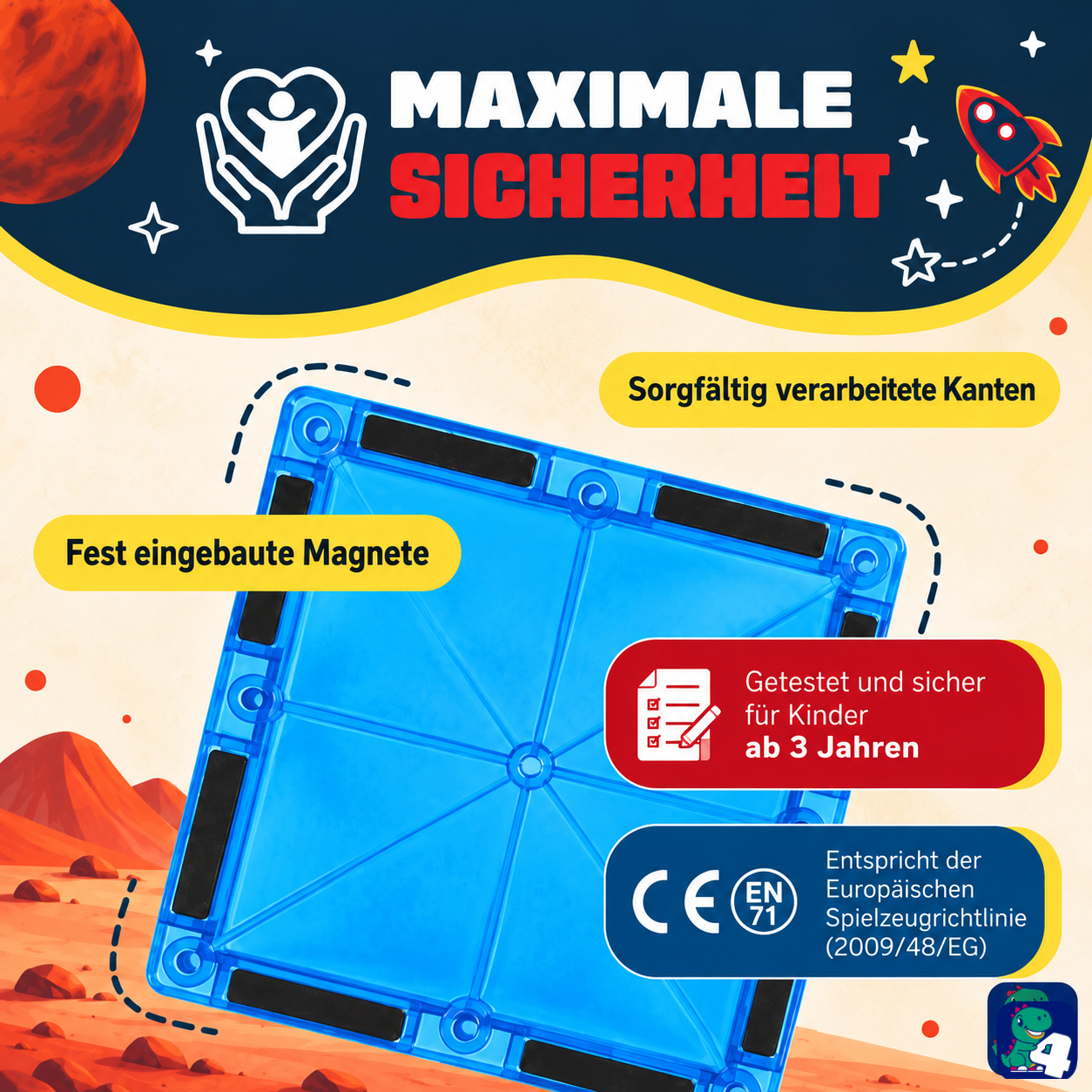 Sicherheit der magnetischen Bausteine Mission zum Mars: eingeschlossene Magnete, abgerundete Kanten und CE-Kennzeichnung