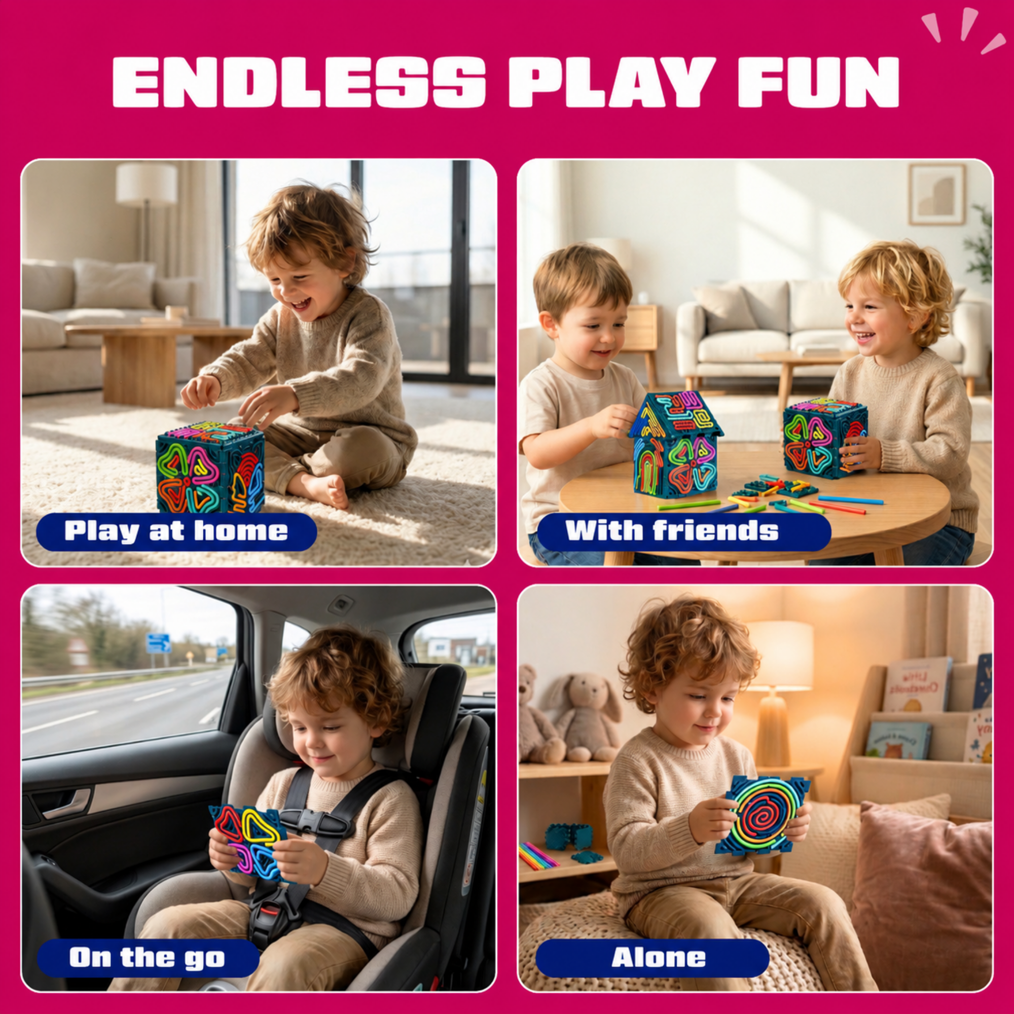 Des heures de jeu avec le Fidget String Building Set, à la maison et en déplacement