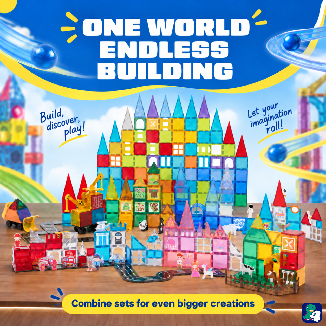 Große Bauwelt: kombiniere Magnetic Tiles Marble Adventure mit anderen Sets