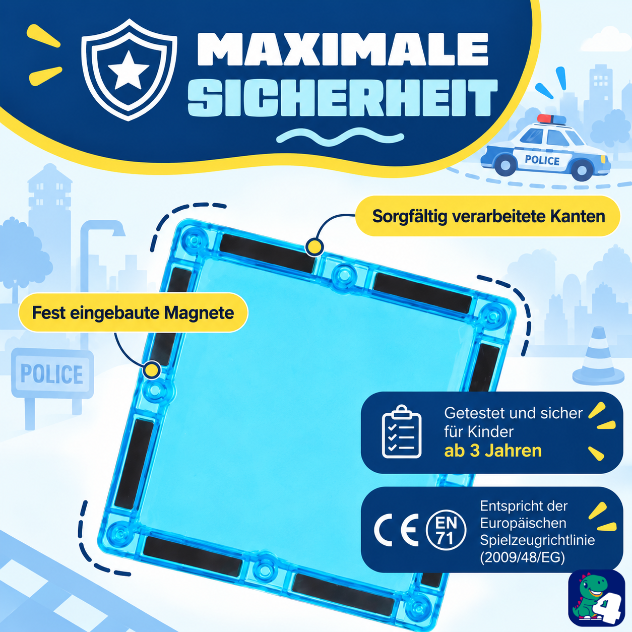 Sicherheit der magnetischen Bausteine Polizeipatrouillen-Hauptquartier: eingeschlossene Magnete, abgerundete Kanten und CE-Kennzeichnung