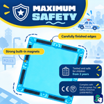 Sicherheit von Magnetic Tiles Police Patrol HQ: eingeschlossene Magnete, abgerundete Kanten und CE-Kennzeichnung